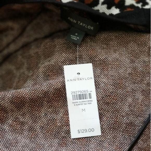 Ann Taylor Animal Print Colorblock Open Front Long Cardigan Tailored Fit Medium - Picture 4 of 6